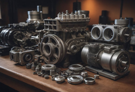 Engine valve car maintenance.The cylinder block of the four-cylinder engine. Disassembled motor vehicle for repairの素材