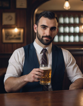 Caucasian office man sitting at bartender counter alone drinking alcohol in rooftop bar after work, lonely young white businessman holding glass of alcohol in nightclub bar, nightlife conceptの素材