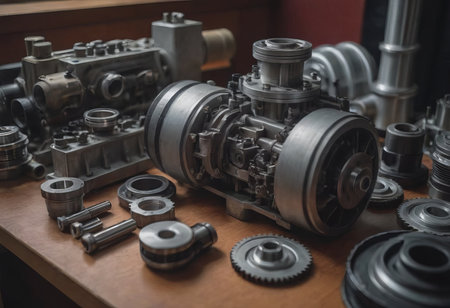 Engine valve car maintenance.The cylinder block of the four-cylinder engine. Disassembled motor vehicle for repairの素材