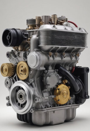 real used car motor engine part isolated on white backgroundの素材