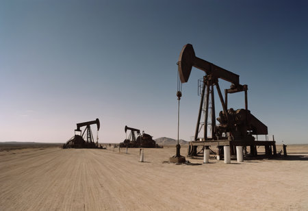 Oil and gas industry. Working oil pump jack on oil field at sunset. Industrial theme.の素材