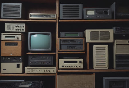 pile of old unused computers and vintage CRT monitorsの素材