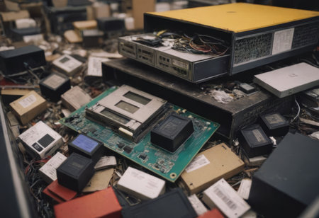 pile of old unused computers and vintage CRT monitorsの素材