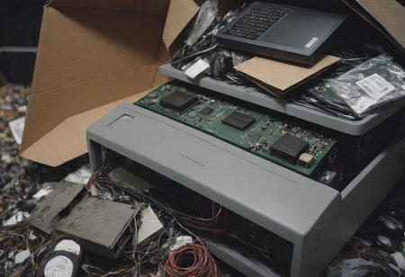 pile of old unused computers and vintage CRT monitorsの素材