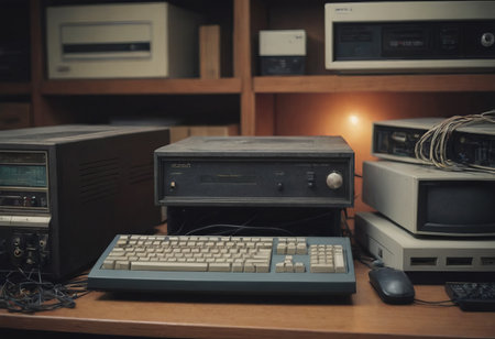 pile of old unused computers and vintage CRT monitorsの素材