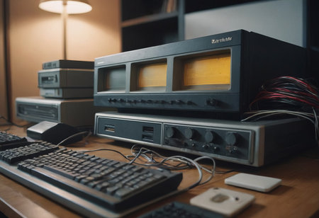 pile of old unused computers and vintage CRT monitorsの素材