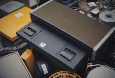 pile of old unused computers and vintage CRT monitorsの素材
