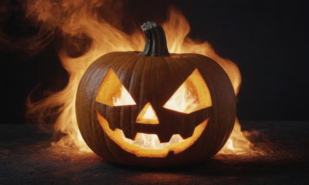 A scary pumpkin lantern with evil grin for Halloween.の素材