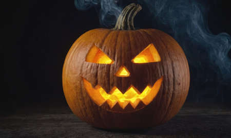 A scary pumpkin lantern with evil grin for Halloween.の素材
