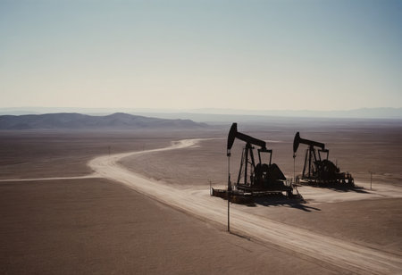 Oil and gas industry. Working oil pump jack on oil field at sunset. Industrial theme.の素材