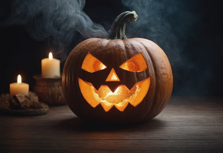 A scary pumpkin lantern with evil grin for Halloween.の素材