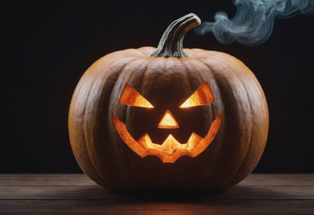 A scary pumpkin lantern with evil grin for Halloween.の写真素材