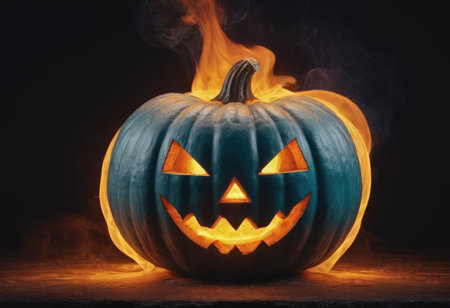 A scary pumpkin lantern with evil grin for Halloween.の写真素材