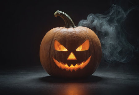 A scary pumpkin lantern with evil grin for Halloween.の素材