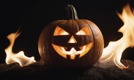 A scary pumpkin lantern with evil grin for Halloween.の素材