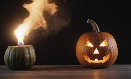 A scary pumpkin lantern with evil grin for Halloween.の素材