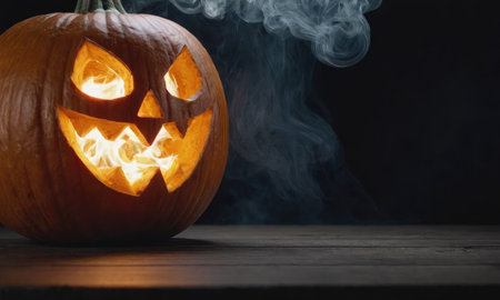 A scary pumpkin lantern with evil grin for Halloween.の素材