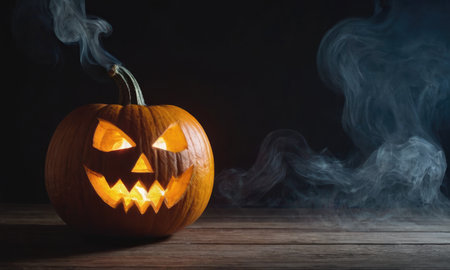 A scary pumpkin lantern with evil grin for Halloween.の素材