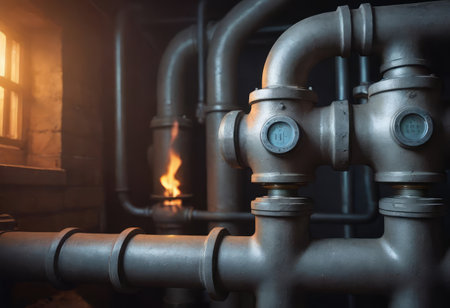 A detailed closeup shot of a metallic pipe, complete with a flexible hose securely attached to it for various applications and usesの素材