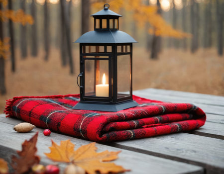 There are a couple of decorative lanterns featuring candles placed inside each one, casting a warm and inviting glowの素材