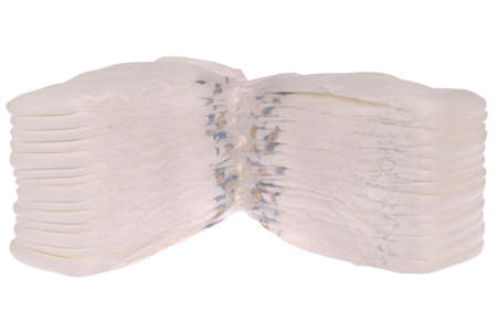 Stack of baby diapers on white. Clipping path included.の写真素材