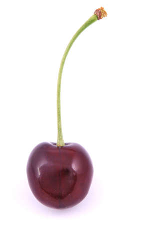 One red cherrie on white background. Clipping path inside.の写真素材