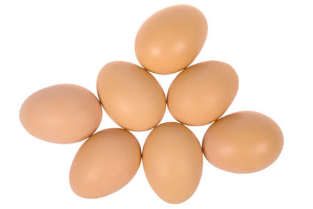 Seven eggs. Isolated on a white background. Clipping path inside.の写真素材