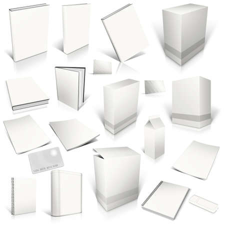 White 3d blank cover collection, isolated on whiteの写真素材