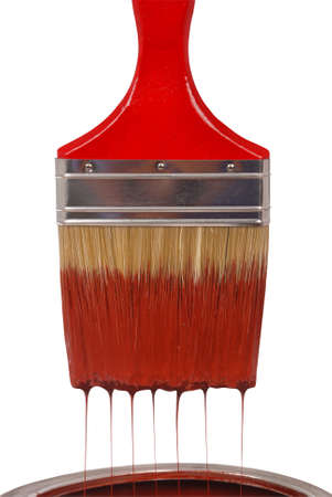 A paintbrush dripping with red paint isolated on white  Clipping path included の写真素材