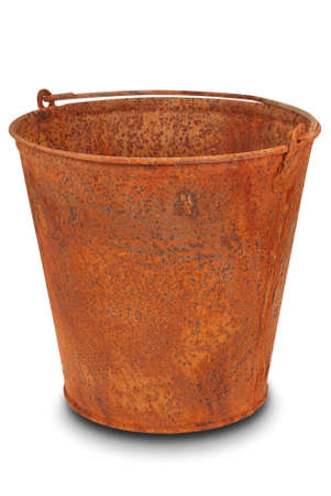 Rusty bucket on white. Clipping path inside.の写真素材
