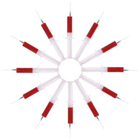 Syringe with medicine on white. Located circumferentiallyの写真素材