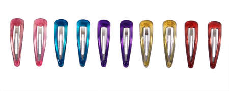 hair clips in a row isolated on whiteの写真素材