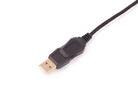 Diagonal black cable white background with soft shadow