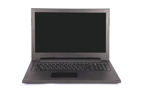 Black laptop white background with soft shadow. Clipping path