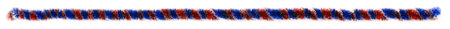 Blue and red tinsel sample isolated on white background. Real size