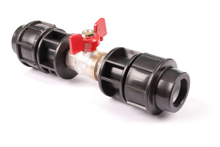 New water valve isolated on white background. Photo with clipping pathの写真素材