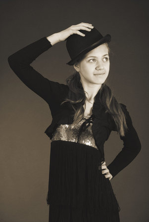 Black-white portrait of young beautiful stylish girl