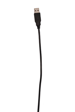 Black USB-cable plug isolated on white backgroundの写真素材