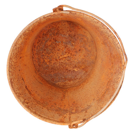 Rusty bucket on white. Clipping path inside.の写真素材