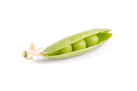 Pods of green peas isolated on the white backgroundの写真素材