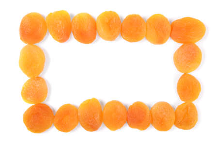 Dried apricots frame isoalted on white backroundの写真素材