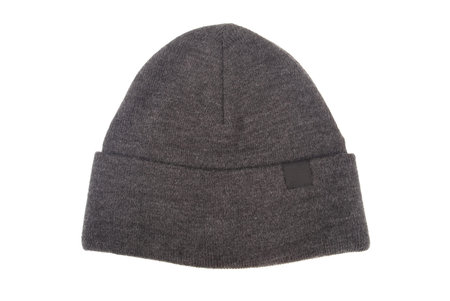 Grey woolen hat isolated on white background.の写真素材