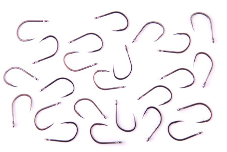 Stainless steel fishing hooks isolated on white