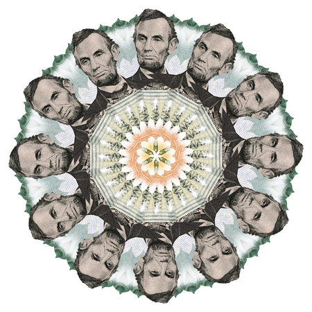 Mandala kaleidoscope of elements american dollar. Abstract money background raster pattern repeat...