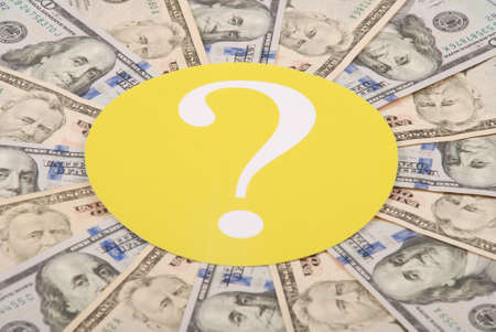 Question mark on mandala kaleidoscope from money. Abstract money background raster pattern repeat mandala circle.の写真素材