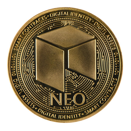 Golden neo isolated on white background. High resolution photo. With clipping path. Full depth of...