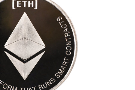 Golden ethereum isolated on white background. High resolution photo. Full depth of field.