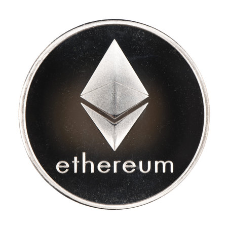 Silver ethereum isolated on white background. High resolution photo. With clipping path. Full depth...