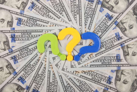 Question mark on mandala kaleidoscope from money. Abstract money background raster pattern repeat mandala circle.の写真素材