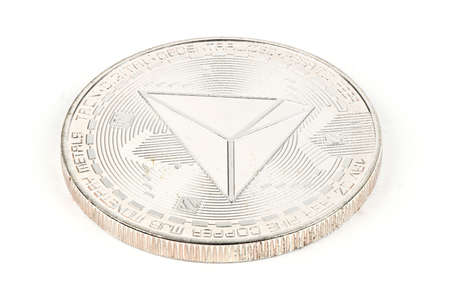 Face of the crypto currency silver tron isolated on white background. High resolution photo. Full depth of field.の写真素材